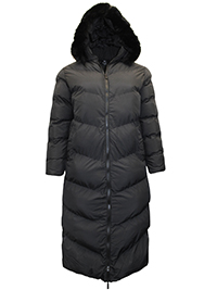 BLACK Long Hooded Padded Coat - Size 10 to 18