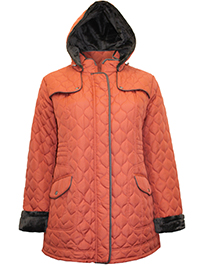 RUST Hooded Diamond Quilted Coat - Plus Size 22 to 26