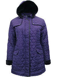 PURPLE Hooded Diamond Quilted Coat - Plus Size 20 to 26