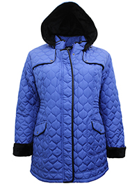 COBALT Hooded Diamond Quilted Coat - Plus Size 20 to 22