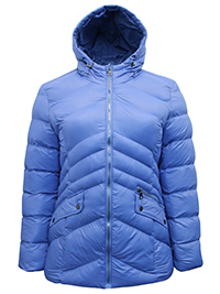 BLUE Hooded Zip Front Padded Jacket - Size 12 to 20