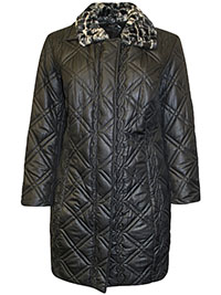 BLACK Detachable Faux Fur Collar Quilted Coat - Plus Size 24 to 28