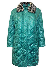 GREEN Detachable Faux Fur Collar Quilted Coat - Plus Size 26