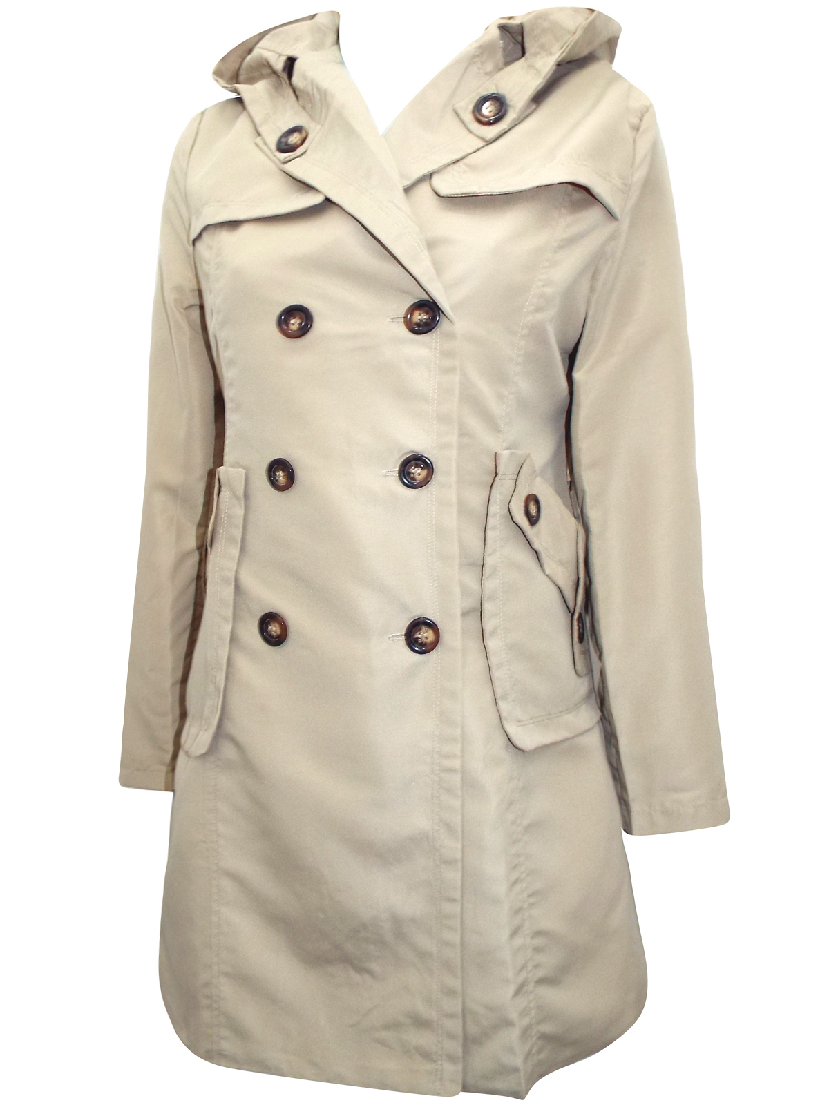 3SUISSES - - 3SUISSES SAND Hooded Trench Coat - Size 12/14 to 16/18 (EU ...