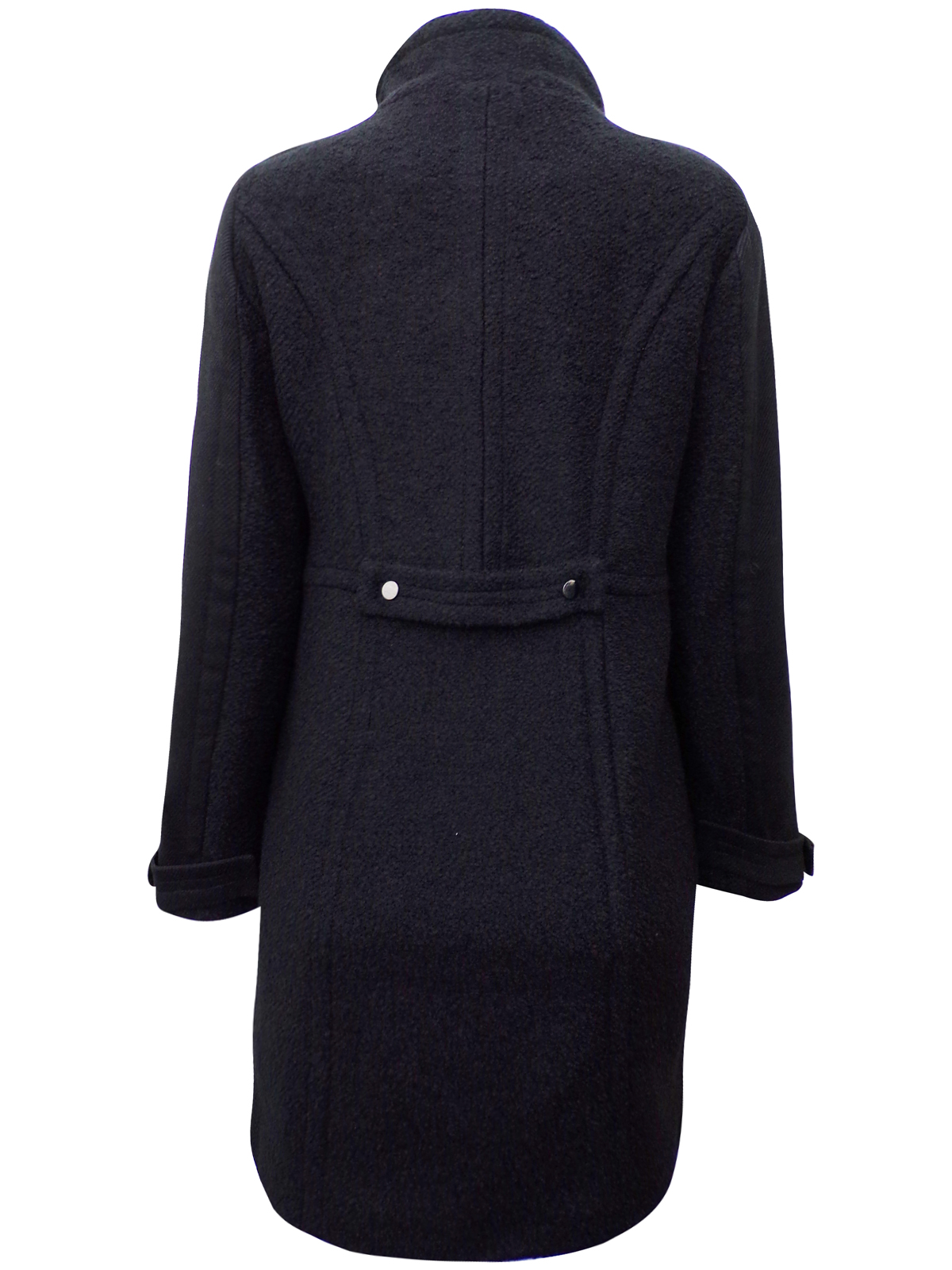 W4llis BLACK Funnel Neck Textured Boucle Panelled Coat with Wool - Size ...