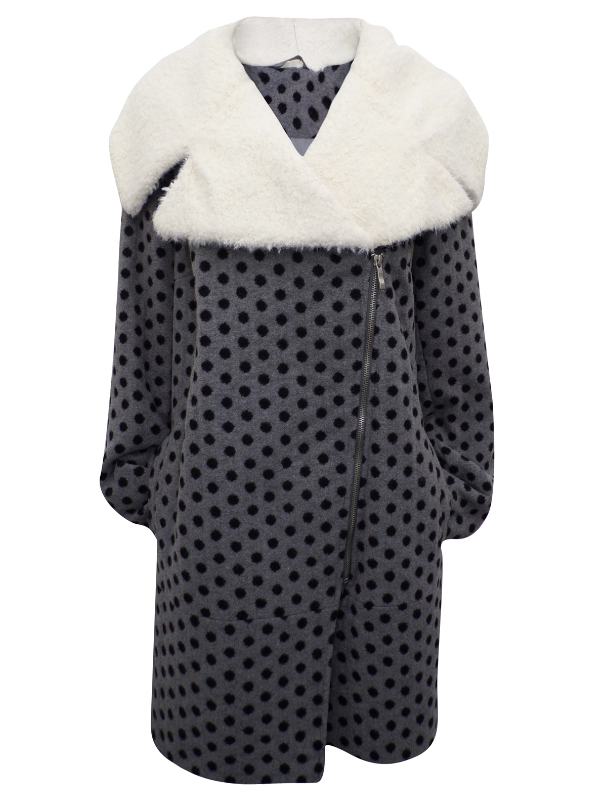 Principles - - Principles GREY Oversized Shawl Collar Spotted Coat with ...