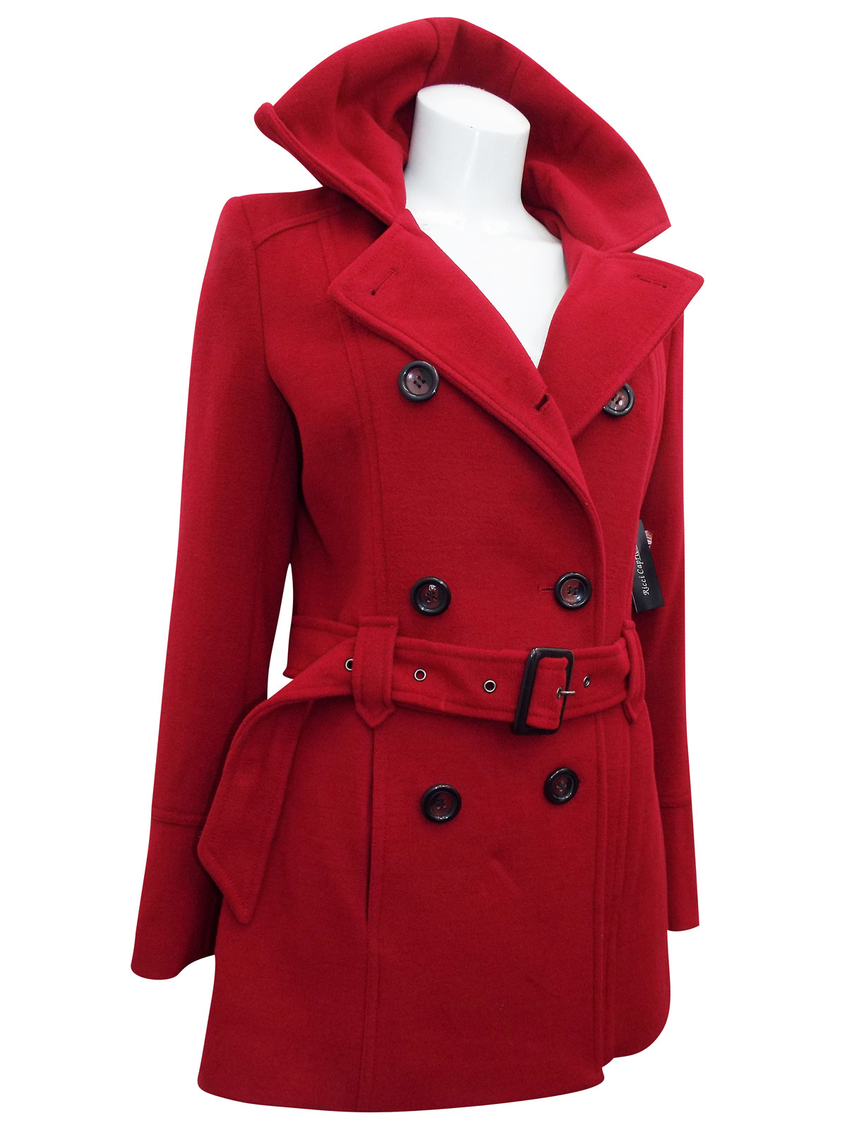 Ricci Capricci - - Ricci Capricci RED Double Breasted Hooded Coat with ...