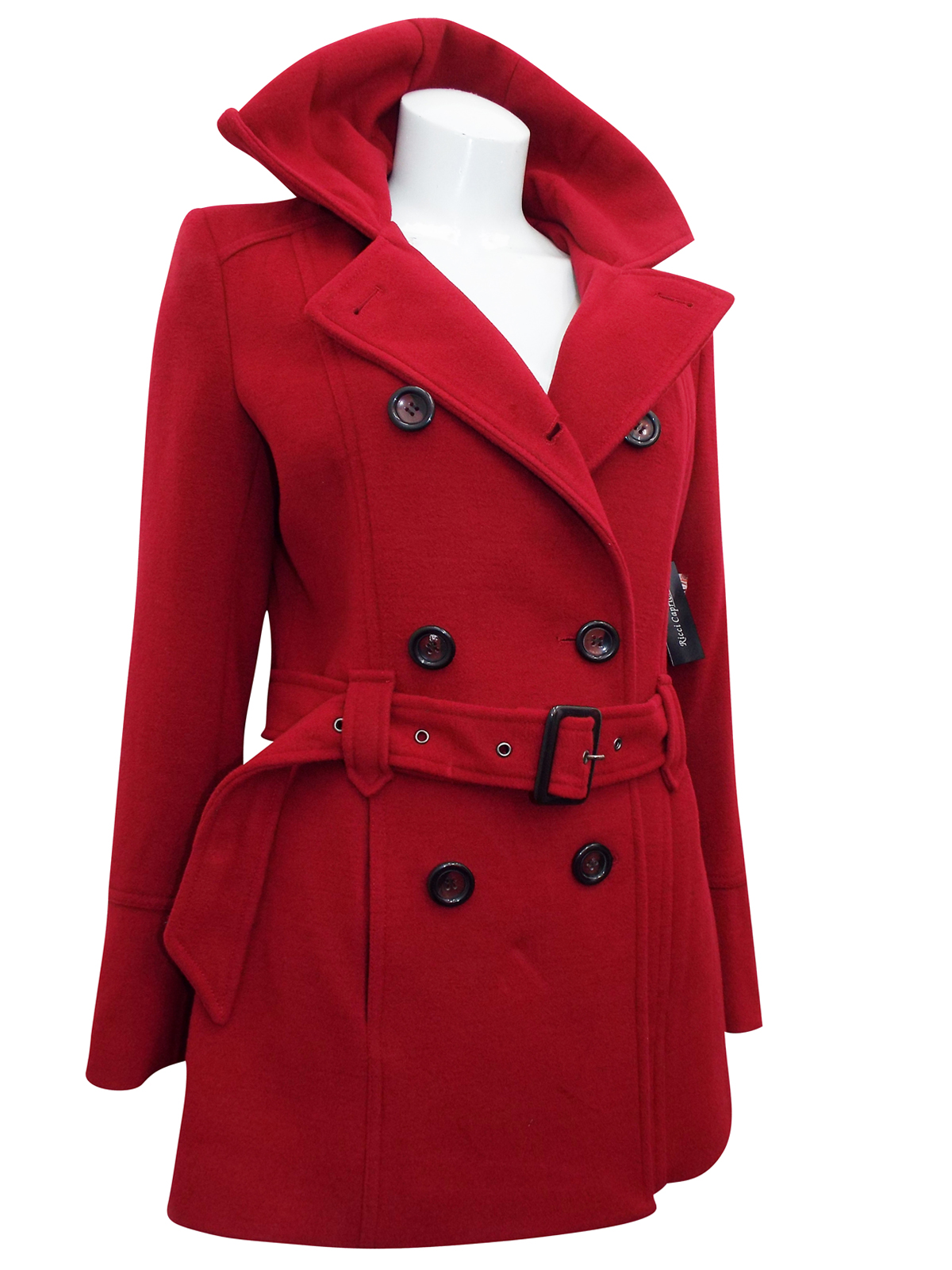 Ricci Capricci - - Ricci Capricci RED Double Breasted Hooded Coat with ...