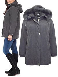 David Barry GREY Faux Fur Hooded Coat - Plus Size 12 to 22