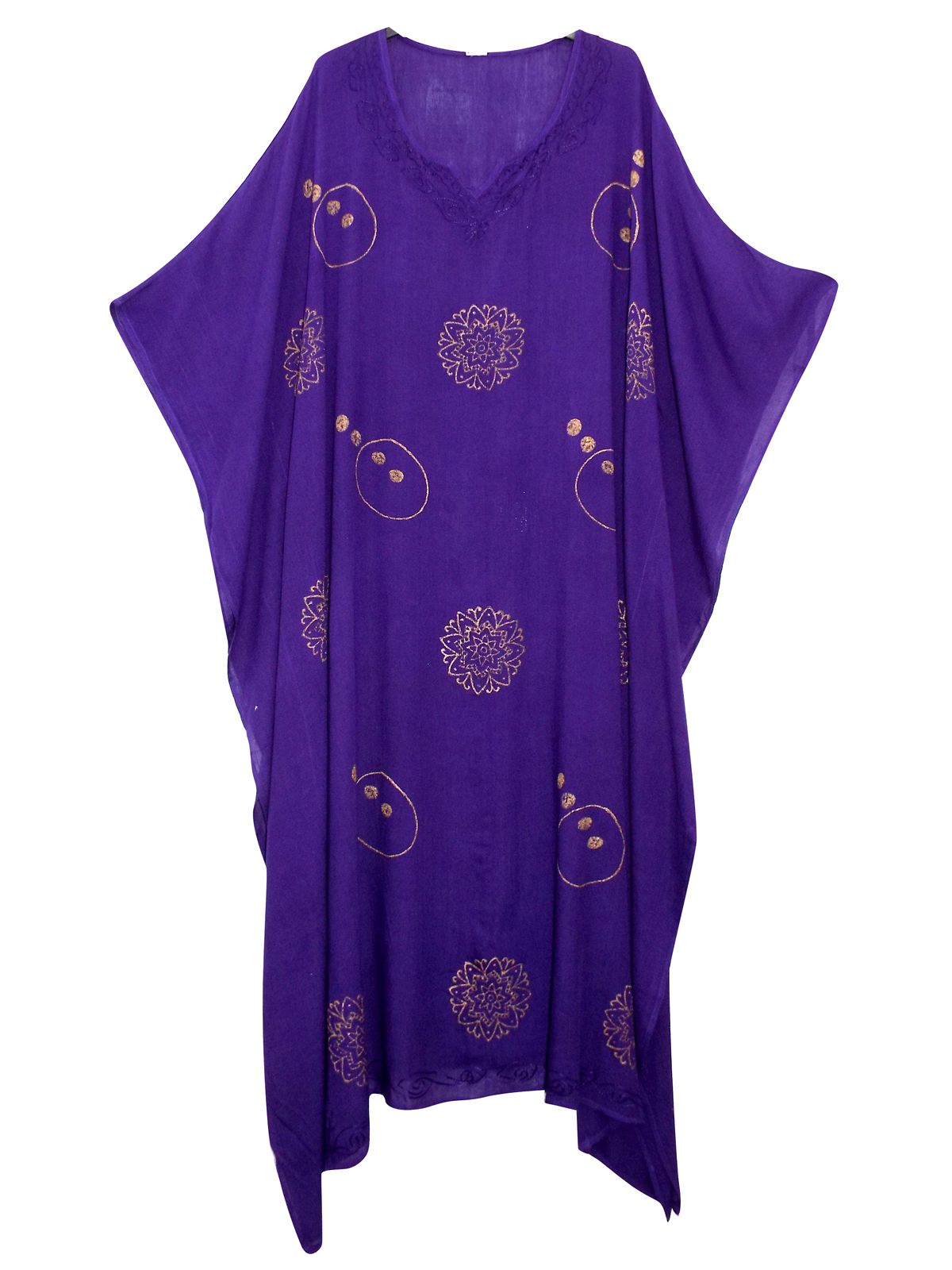eaonplus Purple Full Length Batik  Kaftan  Dress FreeSize