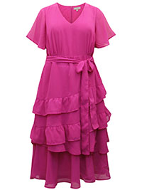 MAGENTA Ruffle Belted Midi Dress - Plus Size 20 to 22 (US 18W to 20W)