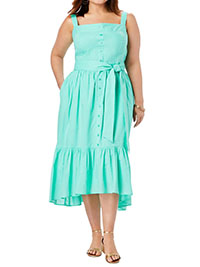 AQUA Pure Cotton Button Front Belted Dress - Plus Size 26 to 30 (US 24W to 28W)