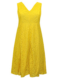 YELLOW Sleeveless Lace V-Neck Dress - Plus Size 16 to 30 (US 14W to 28W)