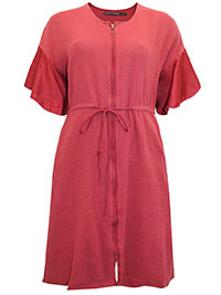 GudrunS. RED Short Sleeve Zip Front Dress - Size 8/10 to 12/14 (S to M)