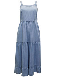 FF BLUE Pure Cotton Sleeveless Tiered Denim Dress - Size 10 to 16