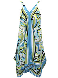 BLUE Sleeveless Abstract Print Hanky Hem Dress - Plus Size 12 to 18 (S to XL)