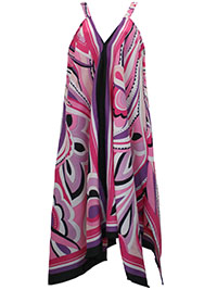 PINK Sleeveless Abstract Print Hanky Hem Dress - Plus Size 12 to 24/26 (S to 3X)