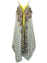 YELLOW Sleeveless Scarf Print Hanky Hem Dress - Plus Size 12 to 18 (S to XL)