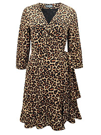 S/DAR BLACK Leopard Print Wrap Dress - Size 8 to 10