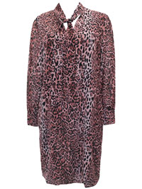 S/DAR PINK Animal Print Tie Neck Shift Dress - Size 12 to 16