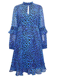 S/DAR BLUE Leopard Print Fit & Flare Ruffle Dress - Size 12