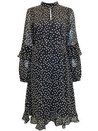 S/DAR BLACK Polka Dot Fit & Flare Ruffle Dress - Size 8 to 12