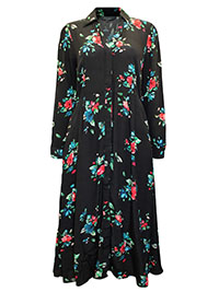 S/DAR BLACK Floral Print Midi Shirt Dress - Size 8 to 16