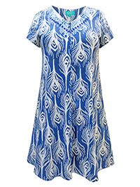 BLUE Printed Zip Front Dress - Plus Size 12/14 to 24/26 (M to 1X)