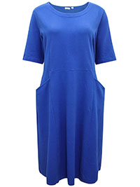 BLUE Half Sleeve Textured Fit & Flare Pocket Dress - Plus Size 12/14 to 24/26 (M to XXL)