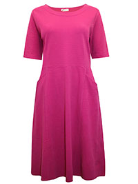 FUCHSIA Half Sleeve Textured Fit & Flare Pocket Dress - Size 8/10 to 24/26 (S to XXL)