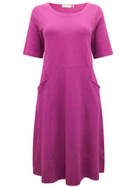 FUCHSIA Half Sleeve Textured Fit & Flare Pocket Dress - Size 6 to 24/26 (XS to XXL)