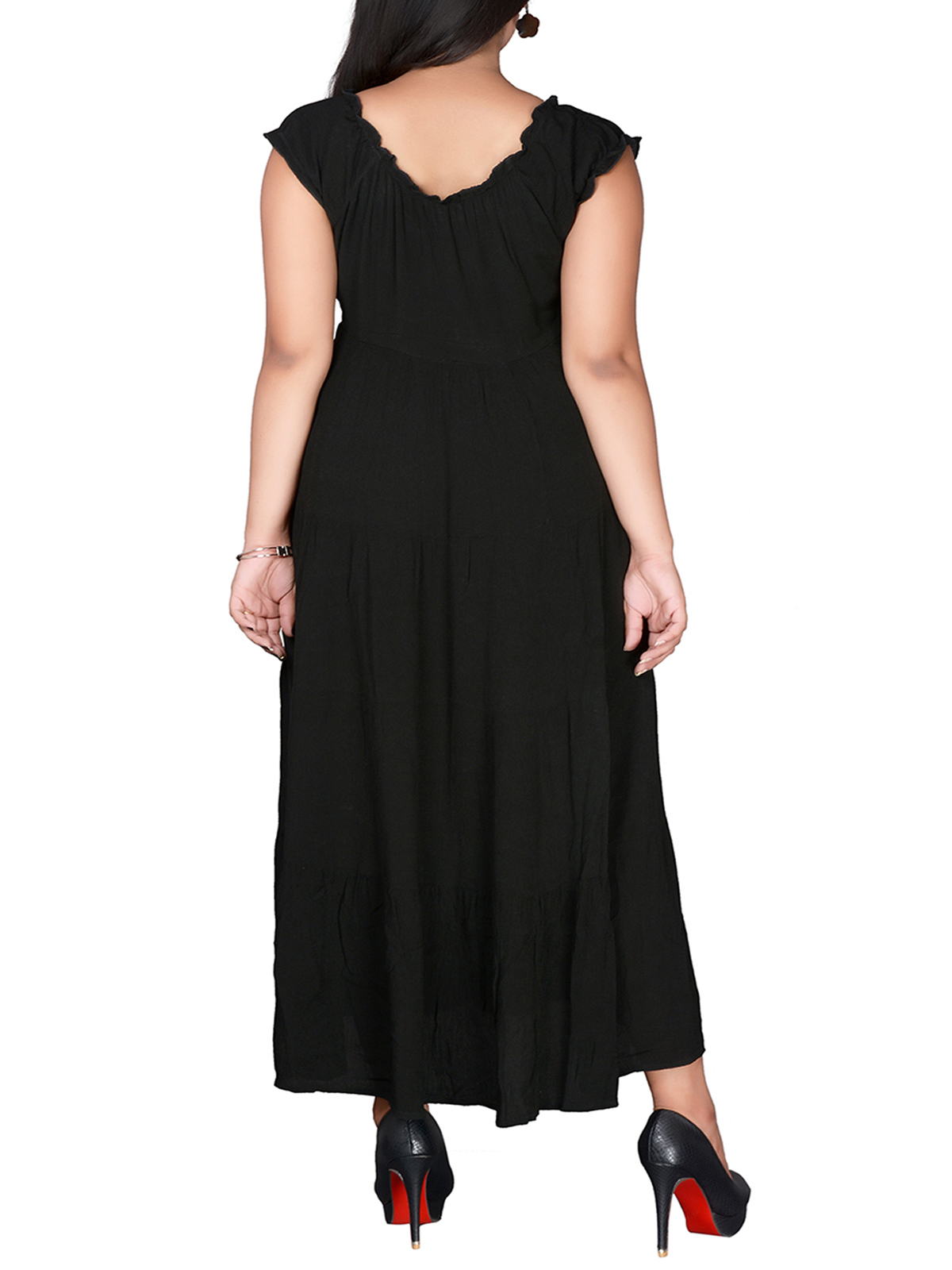 eaonplus BLACK On Off Shoulder Gypsy Tiered Maxi Dress 
