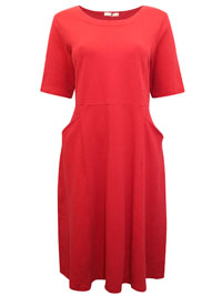 RED Half Sleeve Textured Fit & Flare Pocket Dress - Size 6 to 24/26 (XS to XXL)