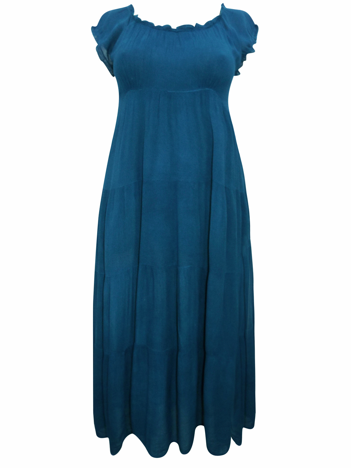 eaonplus TEAL On-Off Shoulder Gypsy Tiered Maxi Dress - Plus Size 14/16 ...