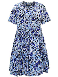 BLUE Animal Angel Sleeve Tiered Smock Dress - Plus Size 16