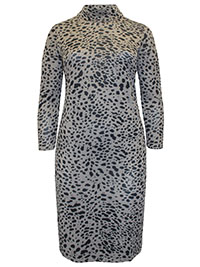 GREY Animal Print High Neck Knitted Dress - Plus Size 20 to 22