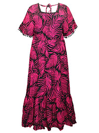 PINK Leaf Print Tiered Maxi Dress - Plus Size 16 to 20