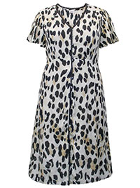 MULTI Animal Print Lace Trim Midi Dress - Plus Size 16