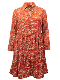 ORANGE Printed Roll Sleeve Shirt Dress - Plus Size 16 to 20