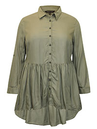 KHAKI Viscose Twill Smock Shirt - Plus Size 16 to 20