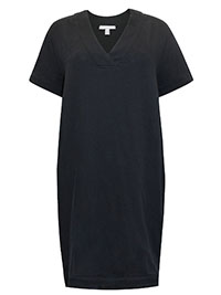 TWC BLACK Double-Cotton Crossover V-Neck Shift Dress - Size 6 to 14