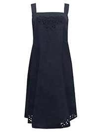 TWC NAVY Pure Linen Cutwork Midi Dress - Size 6 to 18