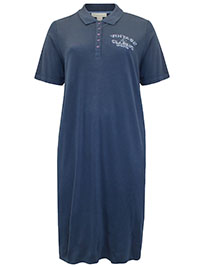 NAVY Pure Cotton Short Sleeve Midi Polo Dress - Plus Size 28 to 32