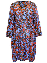 BLUE/ORANGE Butterfly Print 3/4 Sleeve Smock Dress - Size 6 to 22