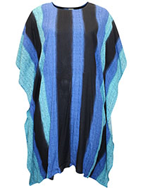 BLUE Striped Woven Kaftan Dress - Size 10/16 to 26/32 (EU 36/42 to 52/58)