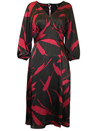 BLACK Blouson Sleeve Printed Midi Dress - Plus Size 18 to 28