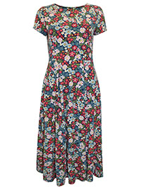 SS MULTI Flowery Painting Light Squid Wild Bouquet Jersey Midi Dress - Size 8 to 16