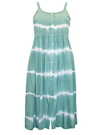 GREEN Tie Dye Button Front Strappy Sundress - Plus Size 14 to 34/36