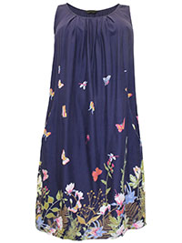 NAVY Butterfly Print Drape Pocket Midi Dress - Plus Size 16 to 20
