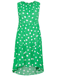 GREEN Spot Print High Low Midi Dress - Plus Size 26/28 to 34/36